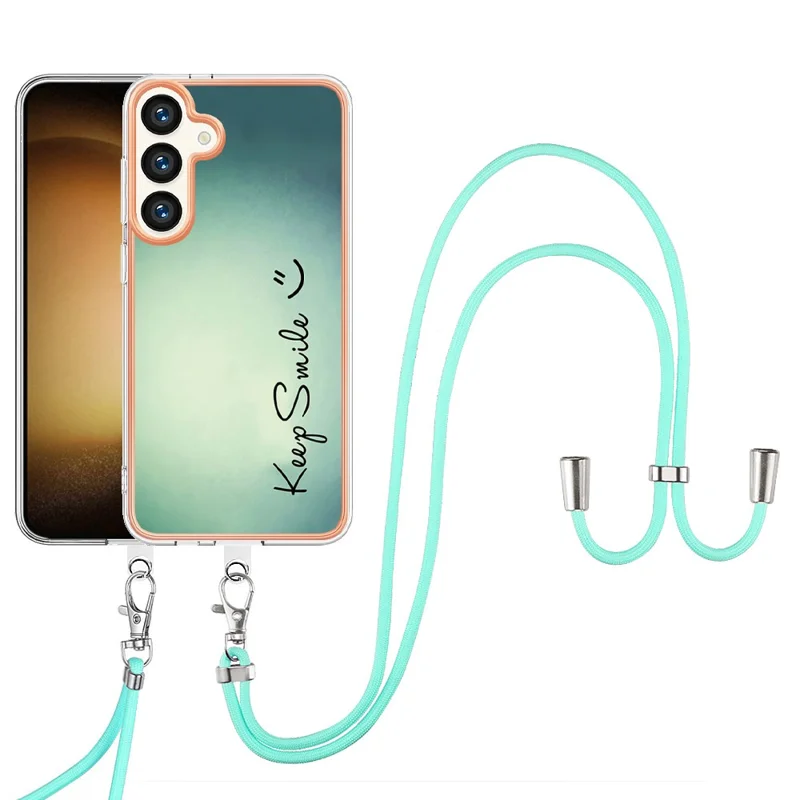 YB IMD Series-21 Style-D for Samsung Galaxy S24+ Phone Case 2.0mm TPU Pattern Cover with Lanyard - Keep Smile