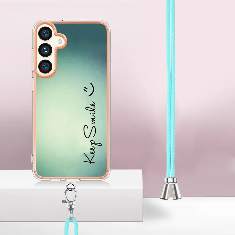 YB IMD Series-21 Style-D for Samsung Galaxy S24+ Phone Case 2.0mm TPU Pattern Cover with Lanyard - Keep Smile