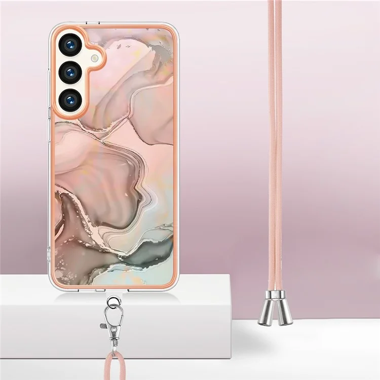 YB IMD Series-18 Style E for Samsung Galaxy S24+ Crossbody Case Marble 2.0mm TPU Phone Cover - Pink