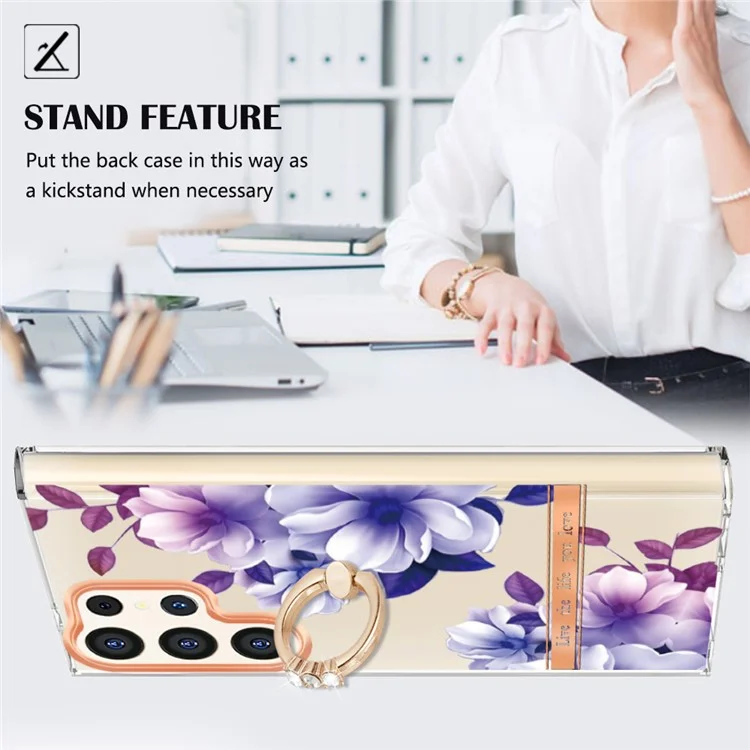 YB IMD-12 Serie für Samsung Galaxy S24 Ultra Kickstand Case Floral TPU Handyhülle - HC004 Purple Begonia