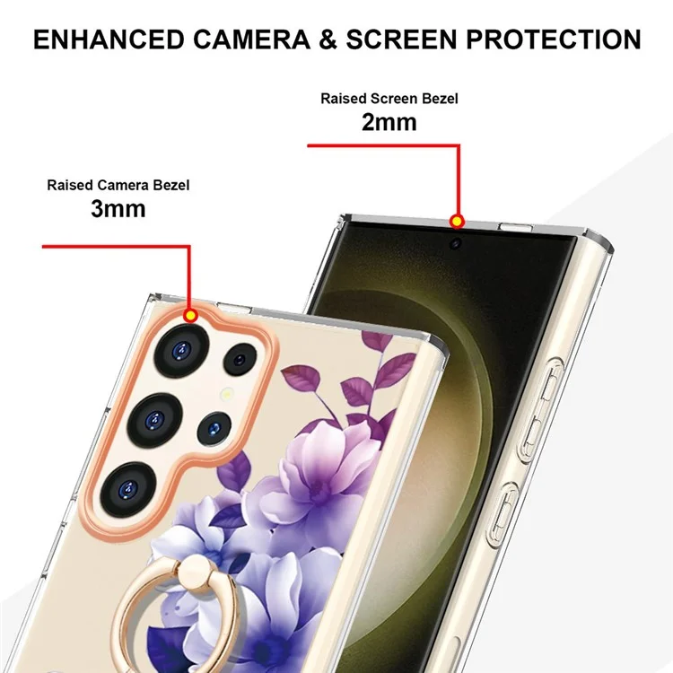 YB IMD-12 Serie für Samsung Galaxy S24 Ultra Kickstand Case Floral TPU Handyhülle - HC004 Purple Begonia