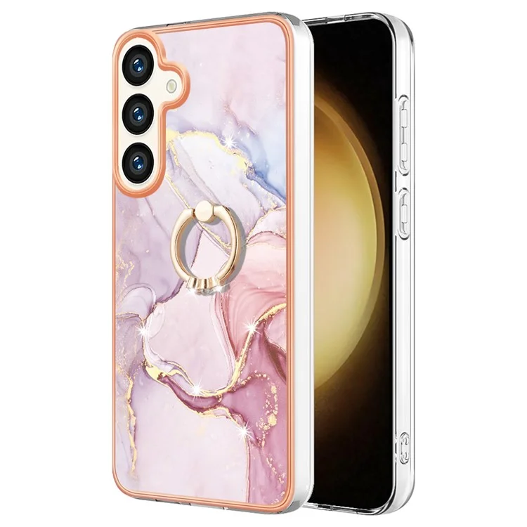 YB IMD Series-10 für Samsung Galaxy S24 Marble Phone Case Kickstand Electroplated Cover - Rose Gold 005