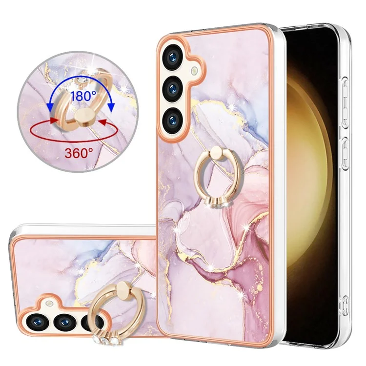 YB IMD Series-10 für Samsung Galaxy S24 Marble Phone Case Kickstand Electroplated Cover - Rose Gold 005