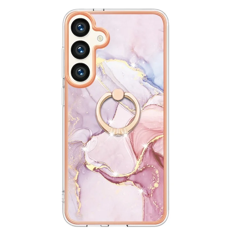 YB IMD Series-10 für Samsung Galaxy S24 Marble Phone Case Kickstand Electroplated Cover - Rose Gold 005