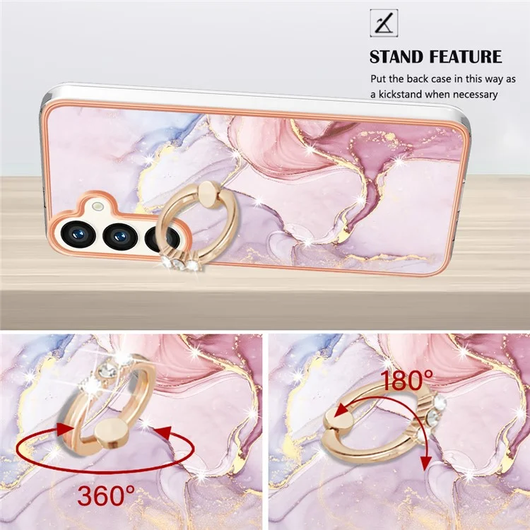 YB IMD Series-10 für Samsung Galaxy S24 Marble Phone Case Kickstand Electroplated Cover - Rose Gold 005