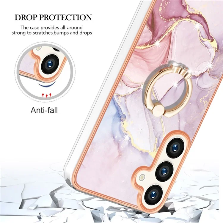YB IMD Series-10 für Samsung Galaxy S24 Marble Phone Case Kickstand Electroplated Cover - Rose Gold 005