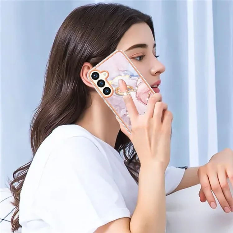 YB IMD Series-10 für Samsung Galaxy S24 Marble Phone Case Kickstand Electroplated Cover - Rose Gold 005