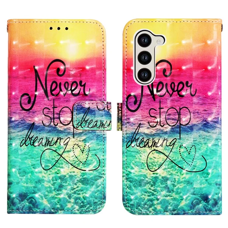 For Samsung Galaxy S24+ Leather Case 3D Pattern Printing Wallet Stand Mobile Cover with Strap - Never Stop Dreaming