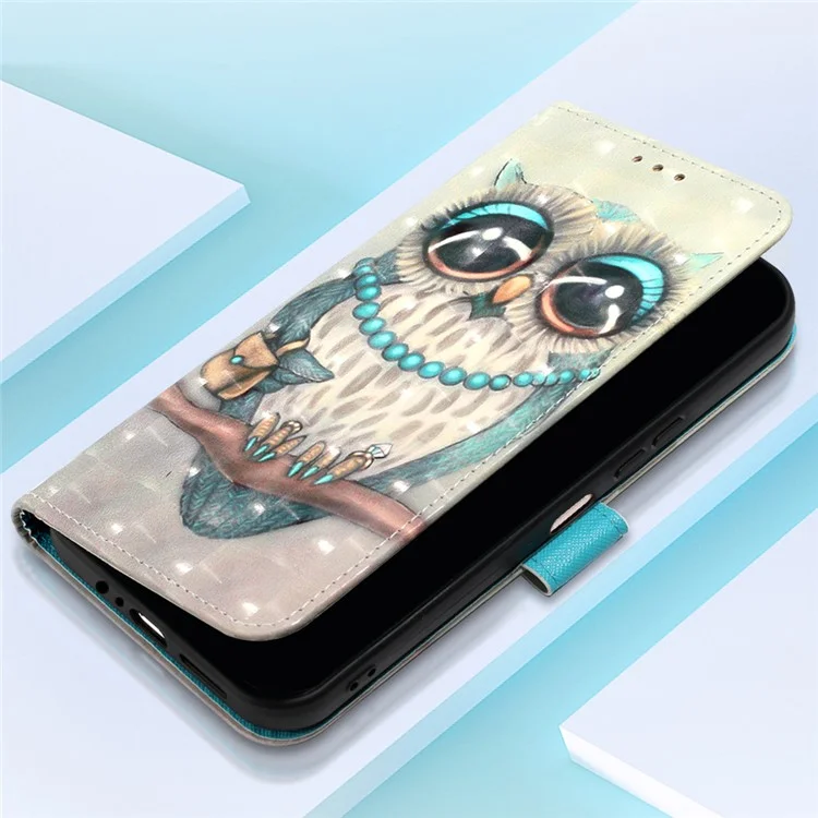 For Samsung Galaxy S24 Ultra Leather Case 3D Pattern Printing Wallet Stand Mobile Cover with Strap - Grey Owl