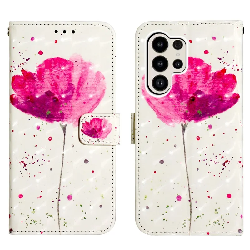 For Samsung Galaxy S24 Ultra Leather Case 3D Pattern Printing Wallet Stand Mobile Cover with Strap - Flower