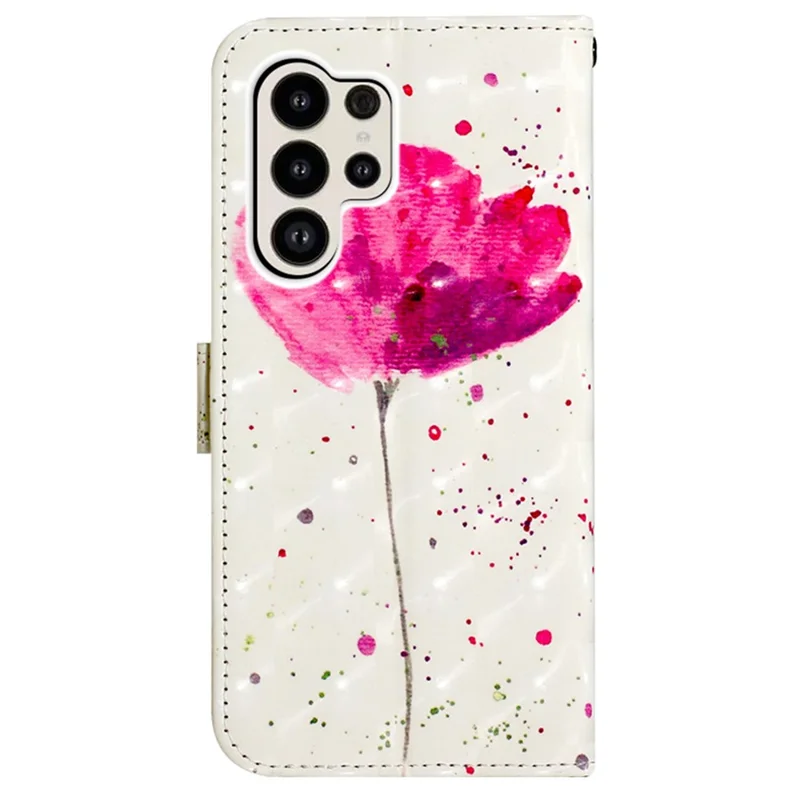 For Samsung Galaxy S24 Ultra Leather Case 3D Pattern Printing Wallet Stand Mobile Cover with Strap - Flower