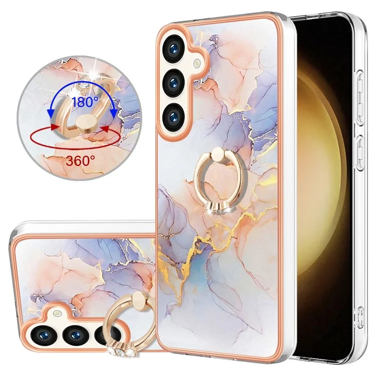 YB IMD Series-6 Per Samsung Galaxy S24 Custodia Telefonica con Placca Supporto TPU - Milky Way Marble White