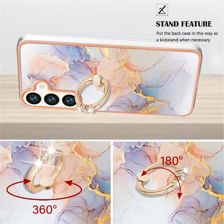 YB IMD Series-6 Per Samsung Galaxy S24 Custodia Telefonica con Placca Supporto TPU - Milky Way Marble White