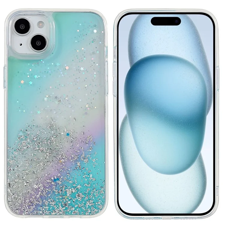 Funda para iPhone 15 de la serie DFANS Starlight Shining, con cubierta de teléfono de estilo brillante de PC+TPU - Azul