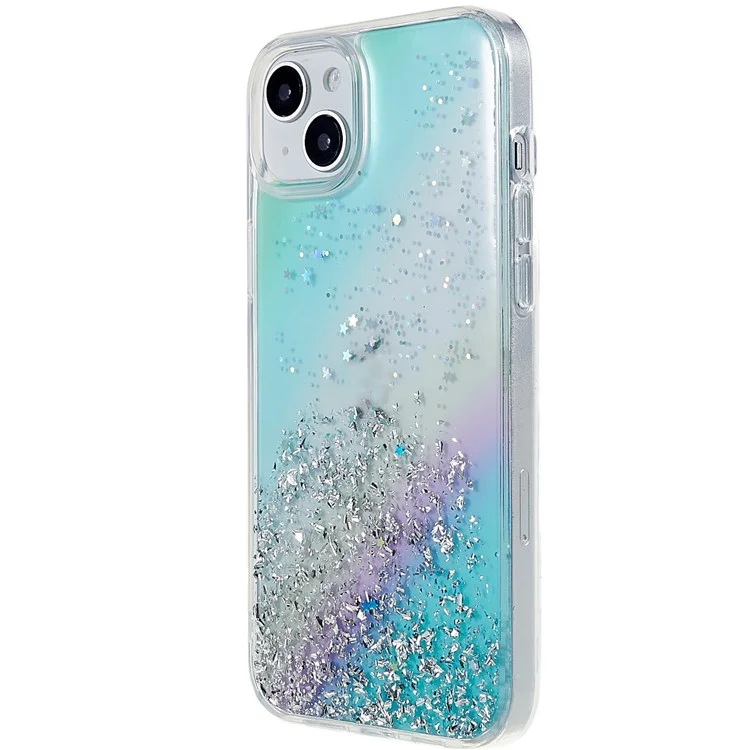 Funda para iPhone 15 de la serie DFANS Starlight Shining, con cubierta de teléfono de estilo brillante de PC+TPU - Azul