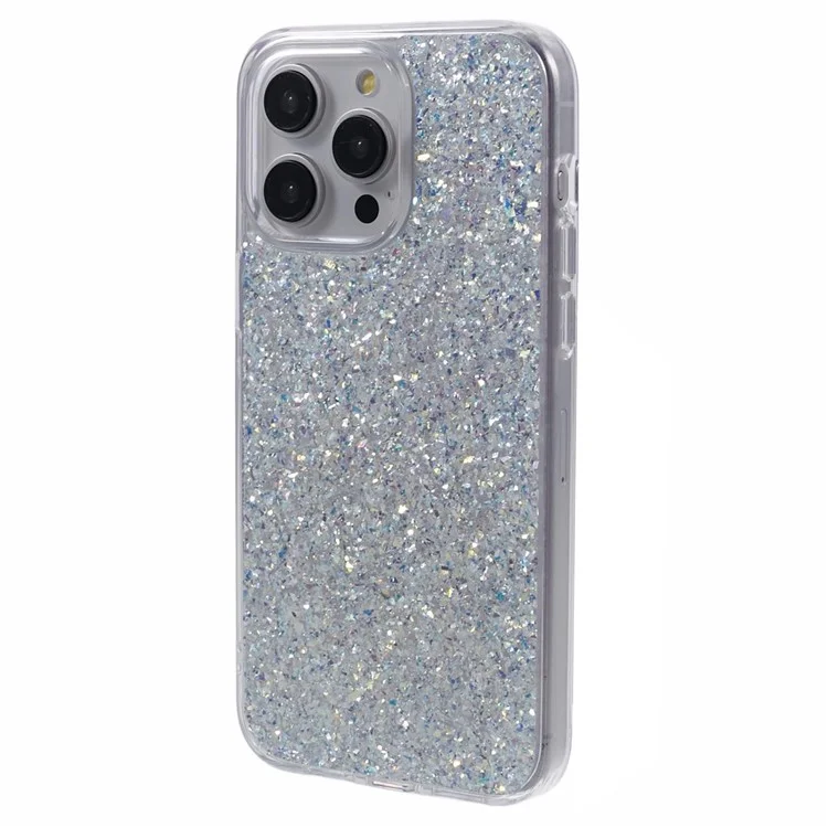 DFANS Para iPhone 15 Pro Max Case de Telefone Celular Decorado com Brilho PC+TPU Capa Traseira - Prata
