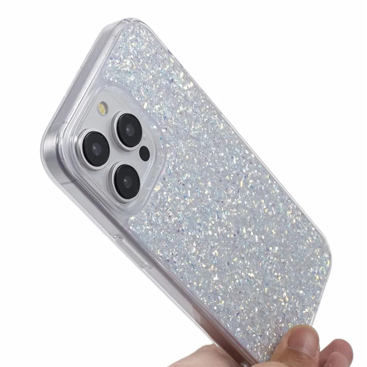DFANS Para iPhone 15 Pro Max Case de Telefone Celular Decorado com Brilho PC+TPU Capa Traseira - Prata