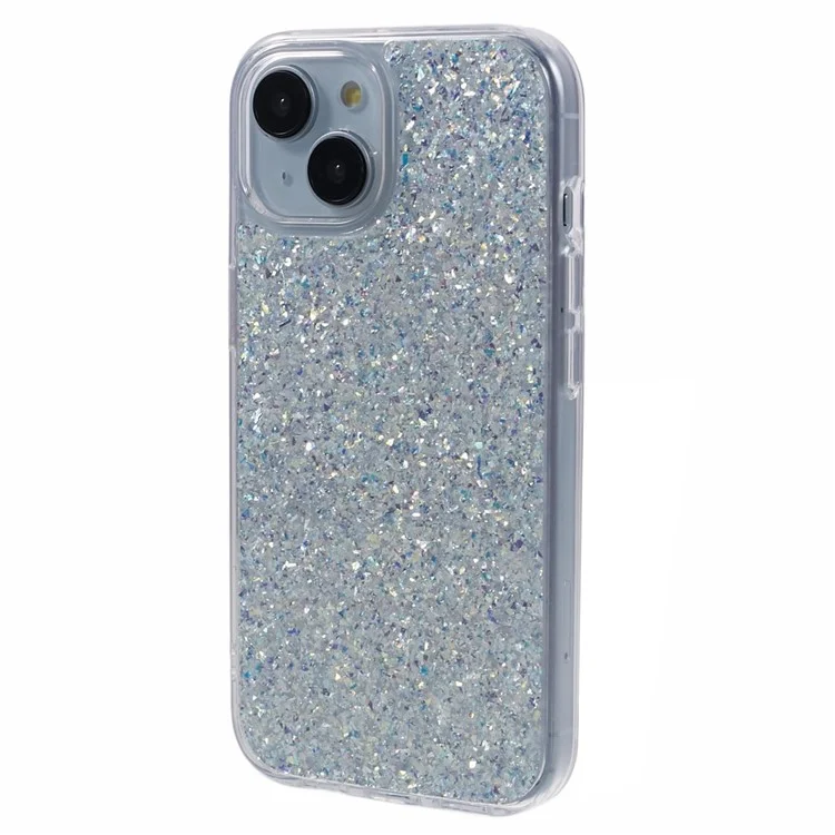 DFANS Pour le boîtier iPhone 15 Slim-Fit Glitter PC+TPU Phone Back Protector - Argent