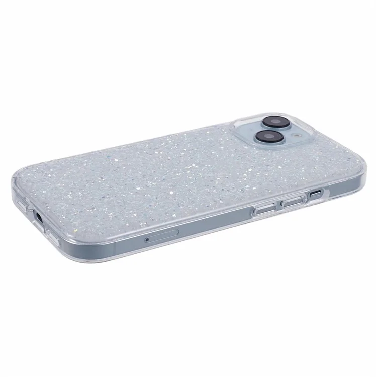 DFANS Pour le boîtier iPhone 15 Slim-Fit Glitter PC+TPU Phone Back Protector - Argent