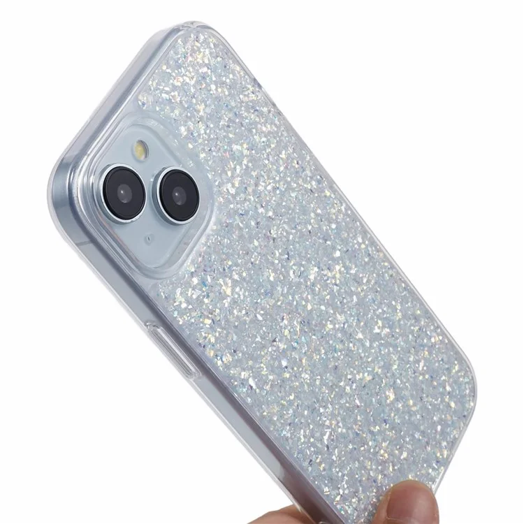 DFANS Pour le boîtier iPhone 15 Slim-Fit Glitter PC+TPU Phone Back Protector - Argent