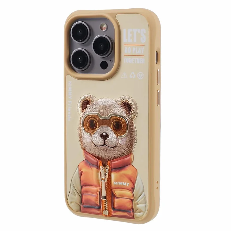 NIMMY Glasses Pet Series Gen 2 for iPhone 15 Pro Max Case Embroidery Animal Pattern Phone Cover - Bear
