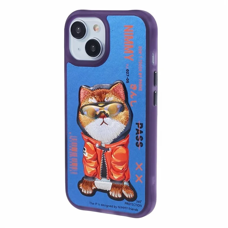 NIMMY Für iPhone 15 Stickerei Hülle PU Leder+TPU+PC Telefon Schutzhülle - Blau