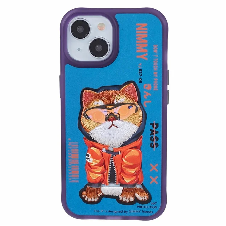 NIMMY Für iPhone 15 Stickerei Hülle PU Leder+TPU+PC Telefon Schutzhülle - Blau