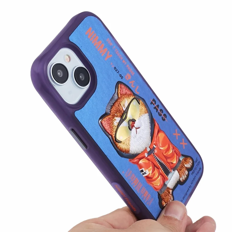 NIMMY Für iPhone 15 Stickerei Hülle PU Leder+TPU+PC Telefon Schutzhülle - Blau