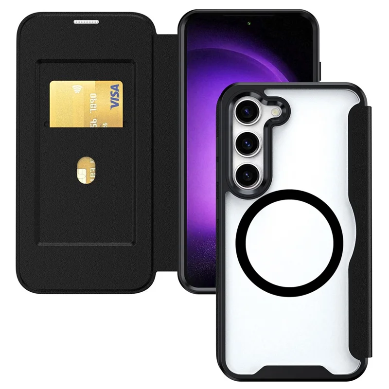 For Samsung Galaxy S24 Phone Case Drop-proof TPU+Acrylic+PU Cover Magnetic Case - Black