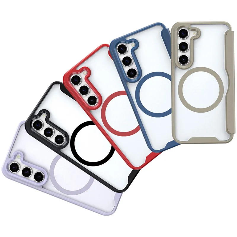 For Samsung Galaxy S24 Phone Case Drop-proof TPU+Acrylic+PU Cover Magnetic Case - Blue
