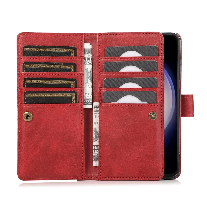 For Samsung Galaxy S24 Case Split Leather Folio Stand Multiple Card Slots Phone Cover - Red