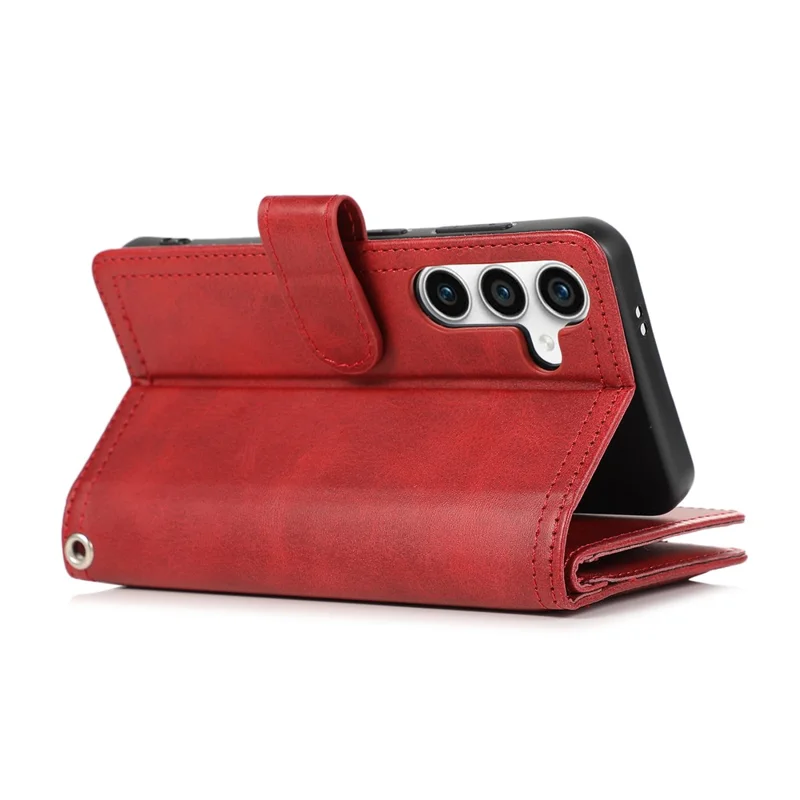 For Samsung Galaxy S24 Case Split Leather Folio Stand Multiple Card Slots Phone Cover - Red