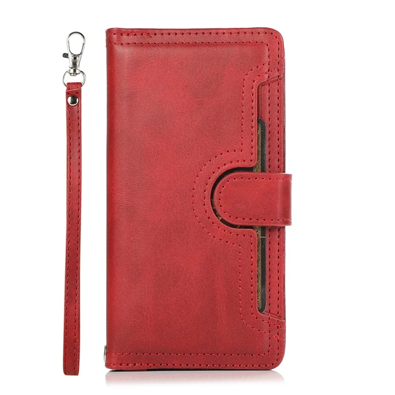 For Samsung Galaxy S24 Case Split Leather Folio Stand Multiple Card Slots Phone Cover - Red