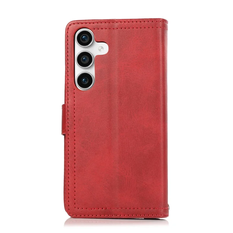 For Samsung Galaxy S24 Case Split Leather Folio Stand Multiple Card Slots Phone Cover - Red