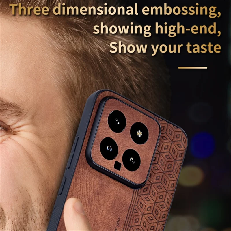 AZNS For Xiaomi 14 Case Imprinted PU Leather Coated TPU Phone Back Cover - Black