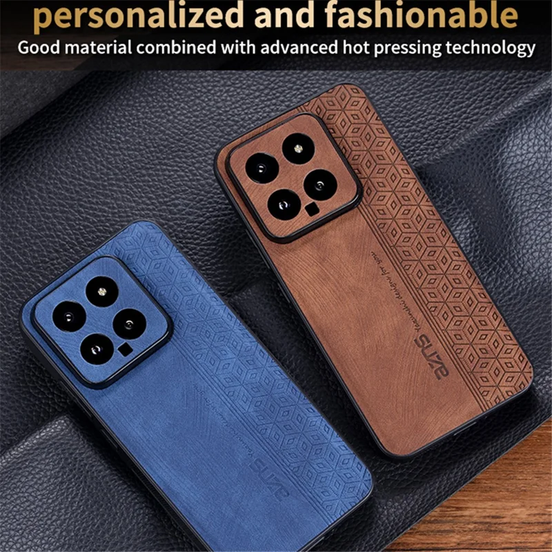 AZNS For Xiaomi 14 Case Imprinted PU Leather Coated TPU Phone Back Cover - Black