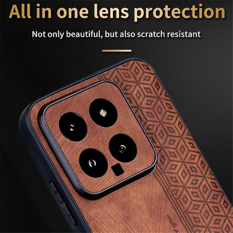 AZNS For Xiaomi 14 Case Imprinted PU Leather Coated TPU Phone Back Cover - Black