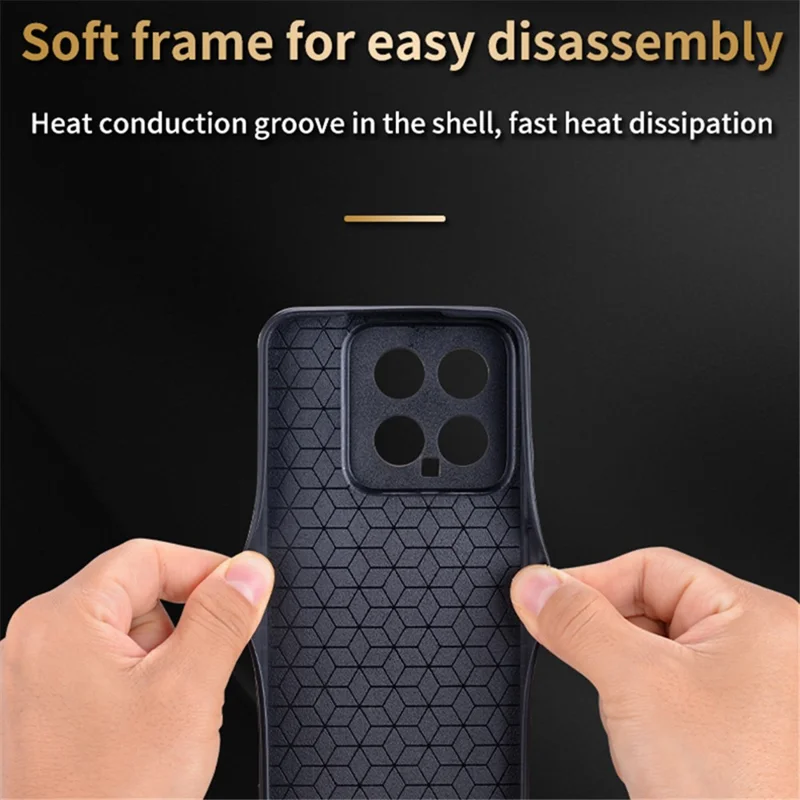AZNS For Xiaomi 14 Case Imprinted PU Leather Coated TPU Phone Back Cover - Black