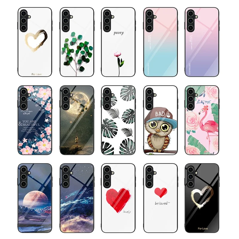 For Samsung Galaxy A25 5G (Global) (161.0 x 76.5 x 8.3mm) Case Pattern Printing Tempered Glass Back Phone Cover - White Planet