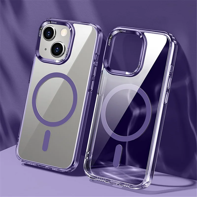 XUNDD Wisely Series For iPhone 15 Magnetic Case Anti-scratch PC+TPU Phone Cover Compatible with MagSafe - Purple