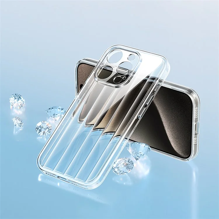 XUNDD Greya Series For iPhone 15 Pro Cell Phone Case Vertical Stripes PC+TPU Clear Cover - Transparent