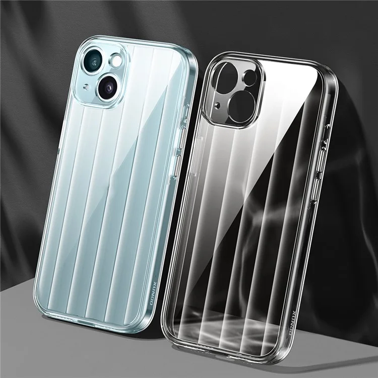 XUNDD Greya Series For iPhone 15 Case Stripe Design PC+TPU Shockproof Phone Cover - Transparente