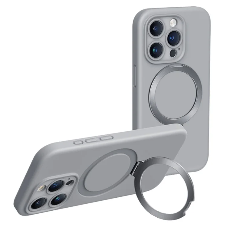 XUNDD For iPhone 15 Pro Max Reno Magnetic Holder Series Kickstand Liquid Silicone Cell Phone Cases - Grey