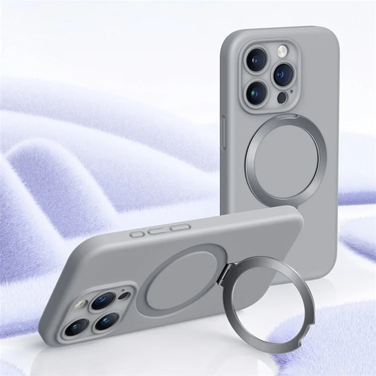 XUNDD For iPhone 15 Pro Max Reno Magnetic Holder Series Kickstand Liquid Silicone Cell Phone Cases - Grey