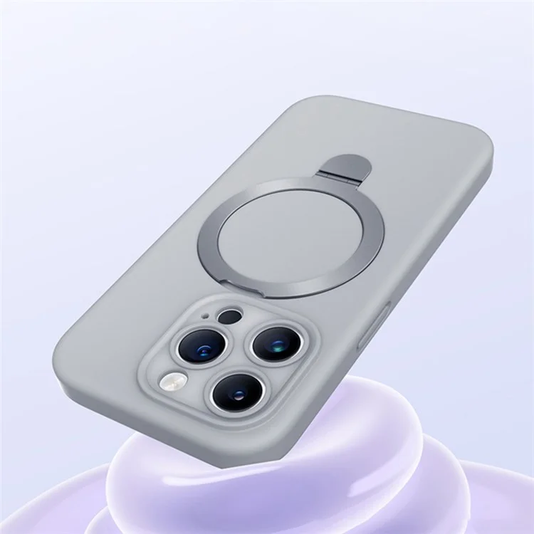 XUNDD For iPhone 15 Pro Max Reno Magnetic Holder Series Kickstand Liquid Silicone Cell Phone Cases - Grey