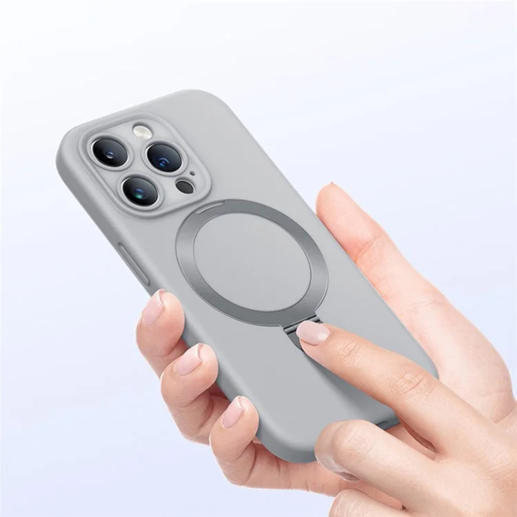 XUNDD For iPhone 15 Pro Max Reno Magnetic Holder Series Kickstand Liquid Silicone Cell Phone Cases - Grey