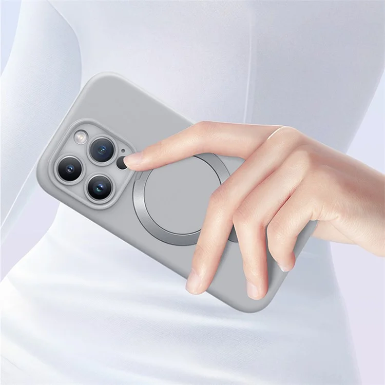 XUNDD For iPhone 15 Pro Max Reno Magnetic Holder Series Kickstand Liquid Silicone Cell Phone Cases - Grey