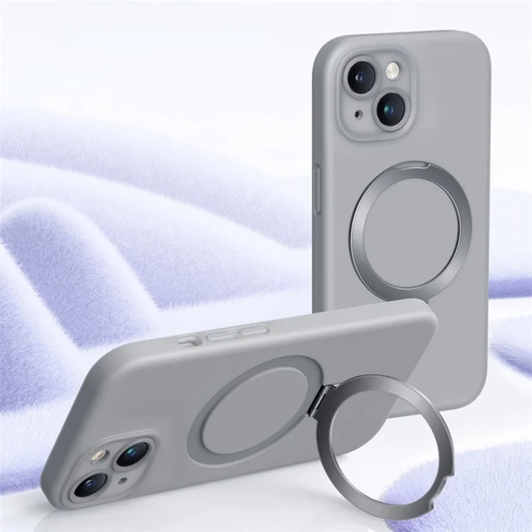XUNDD For iPhone 15 Reno Magnetic Holder Series Anti-drop Liquid Silicone Cell Phone Cases - Grey