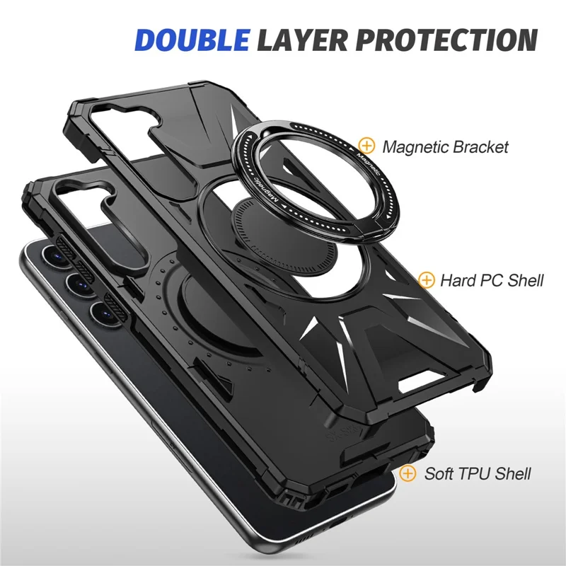 Per Samsung Galaxy S23 Case TPU+PC Supporto a cavalletto Custodia magnetica per telefono - Nero