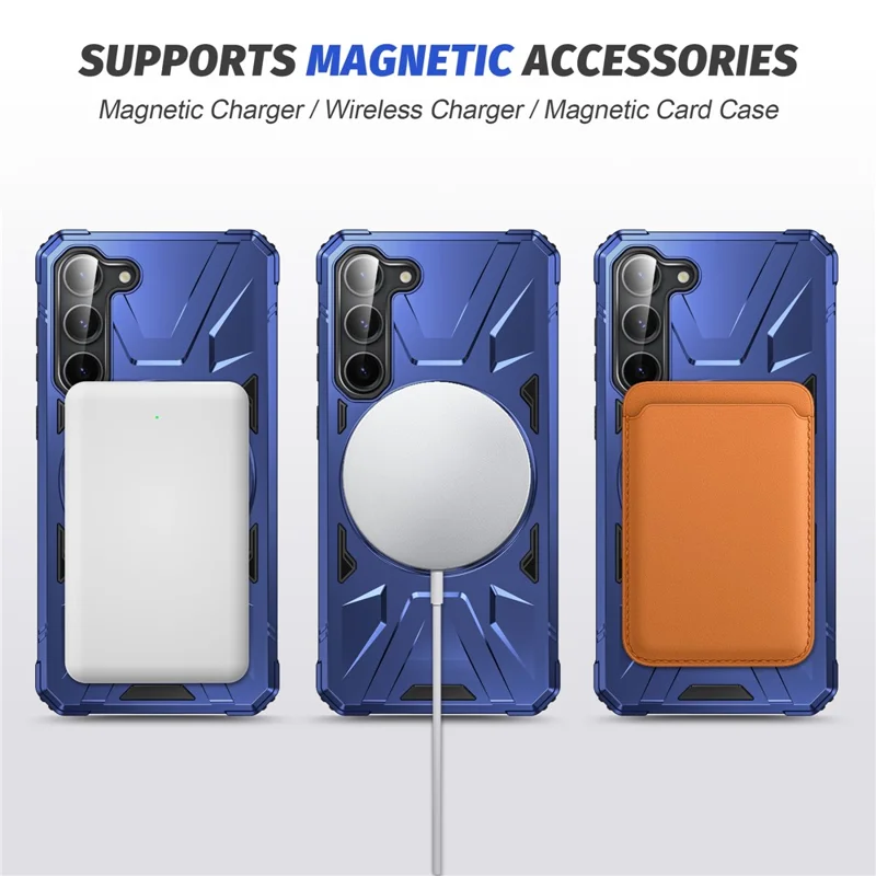 For Samsung Galaxy S23 Case TPU+PC Kickstand Magnetic Phone Cover - Navy Blue